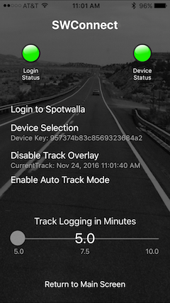 Settings Screen with current track